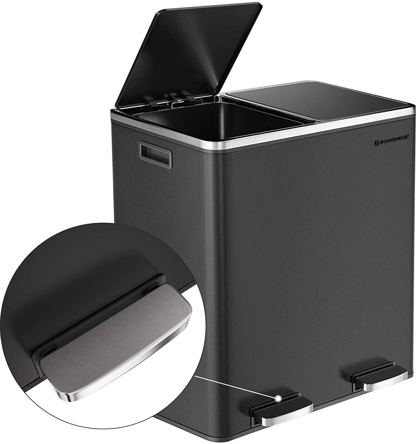 SONGMICS Odpadkový kôš na triedený odpad 2 x 30 L čierny – Obrázok 3