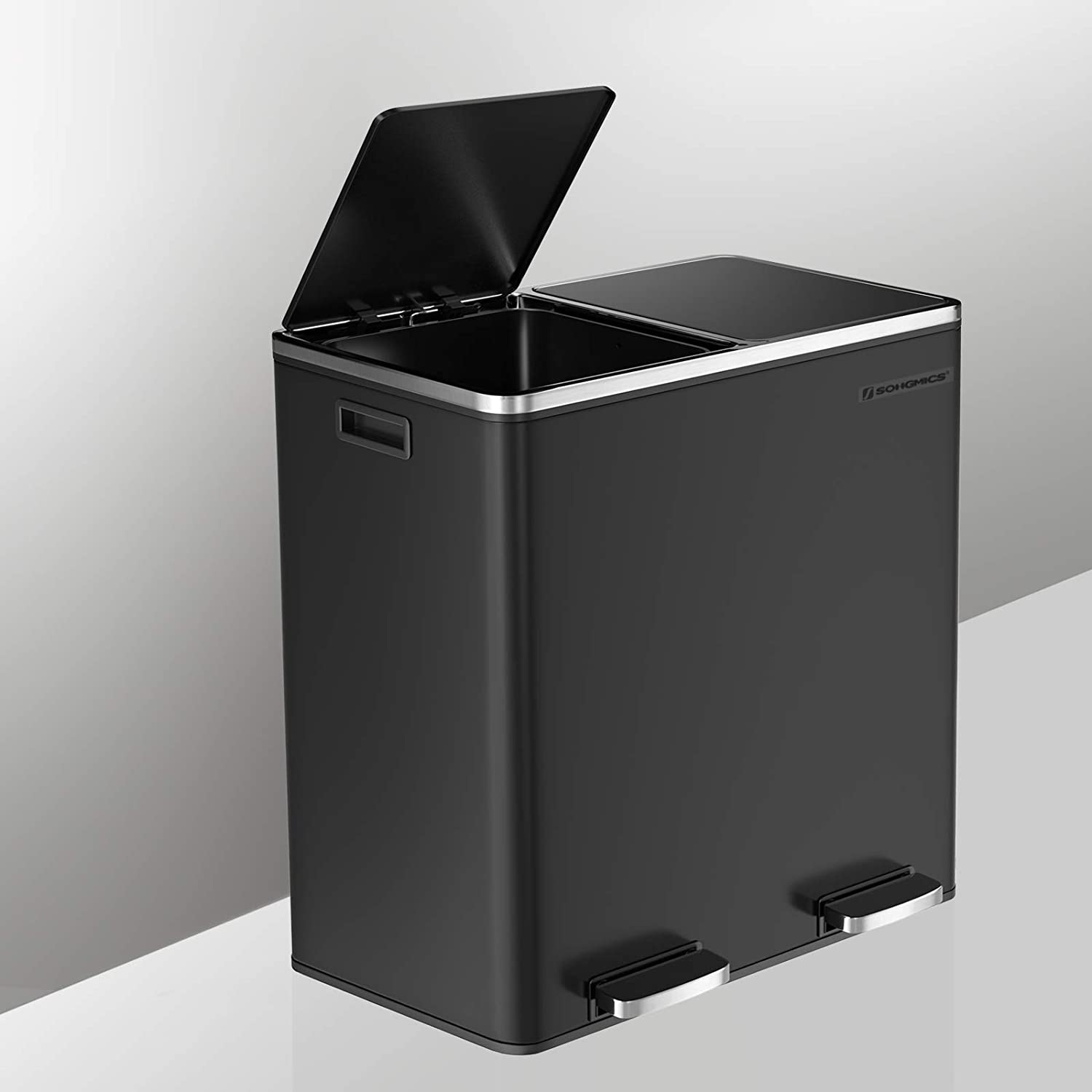 SONGMICS Odpadkový kôš na triedený odpad 2 x 30 L čierny – Obrázok 2