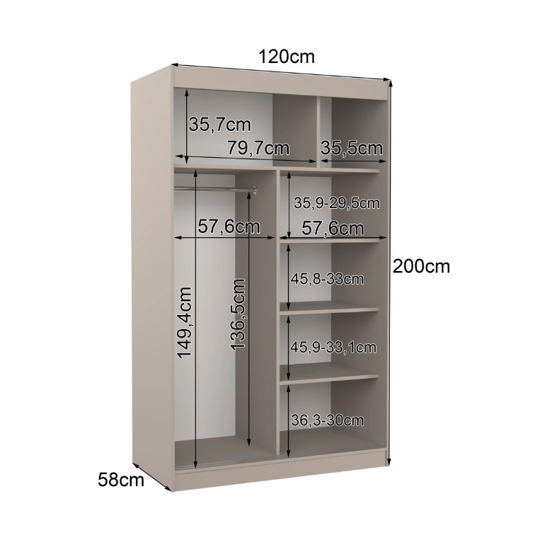 ArtAdrk Šatníková skriňa REWENA | cashmere 120 cm – Obrázok 3