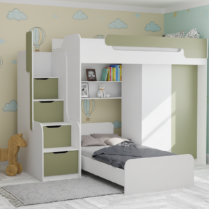ArtBed Multifunkčná poschodová posteľ so skriňou DORIAN II Farba: Biela / eukalyptus