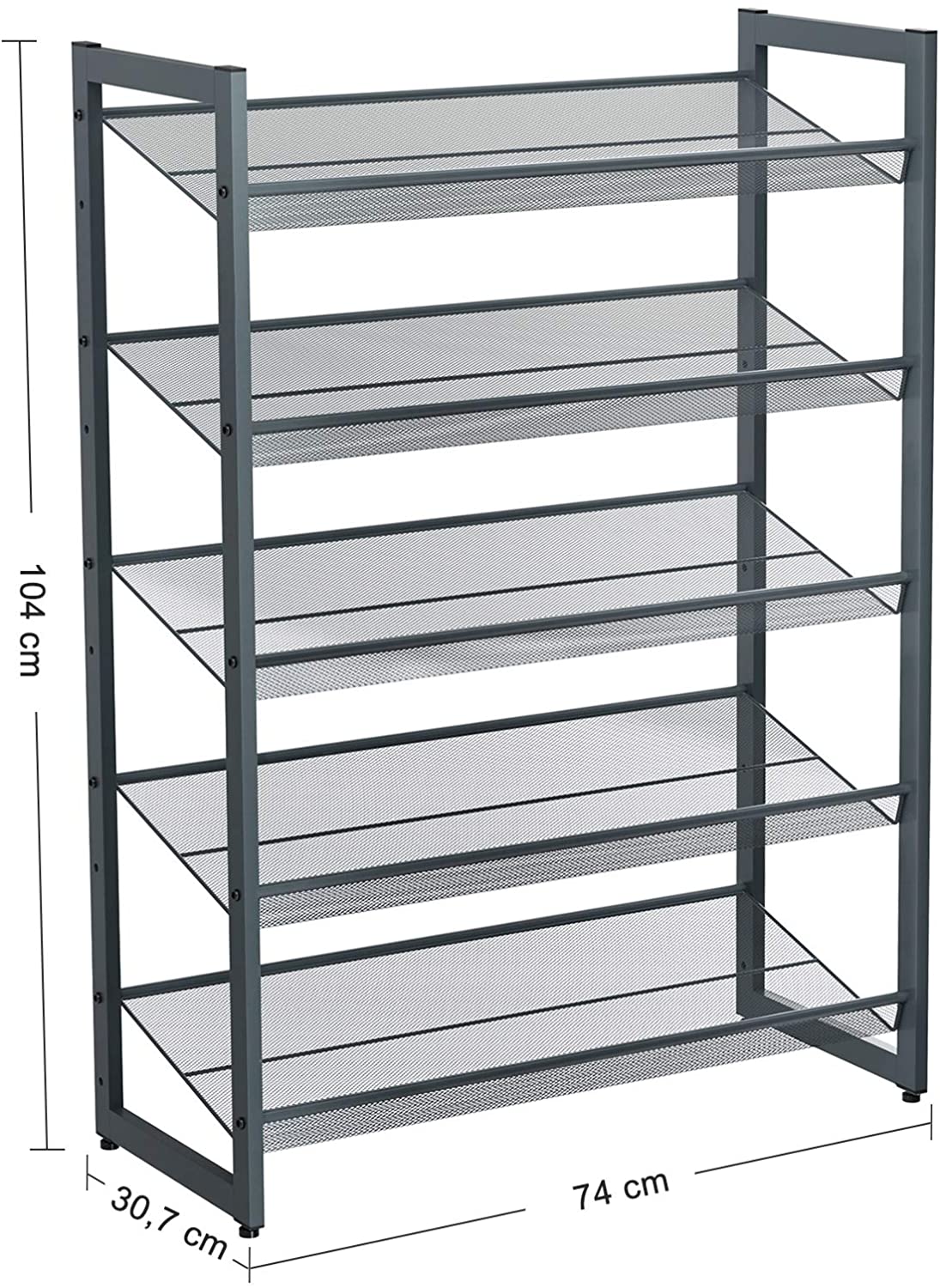 SONGMICS Botník kovový 5 políc čierny 74 x 105 x 31 cm – Obrázok 6