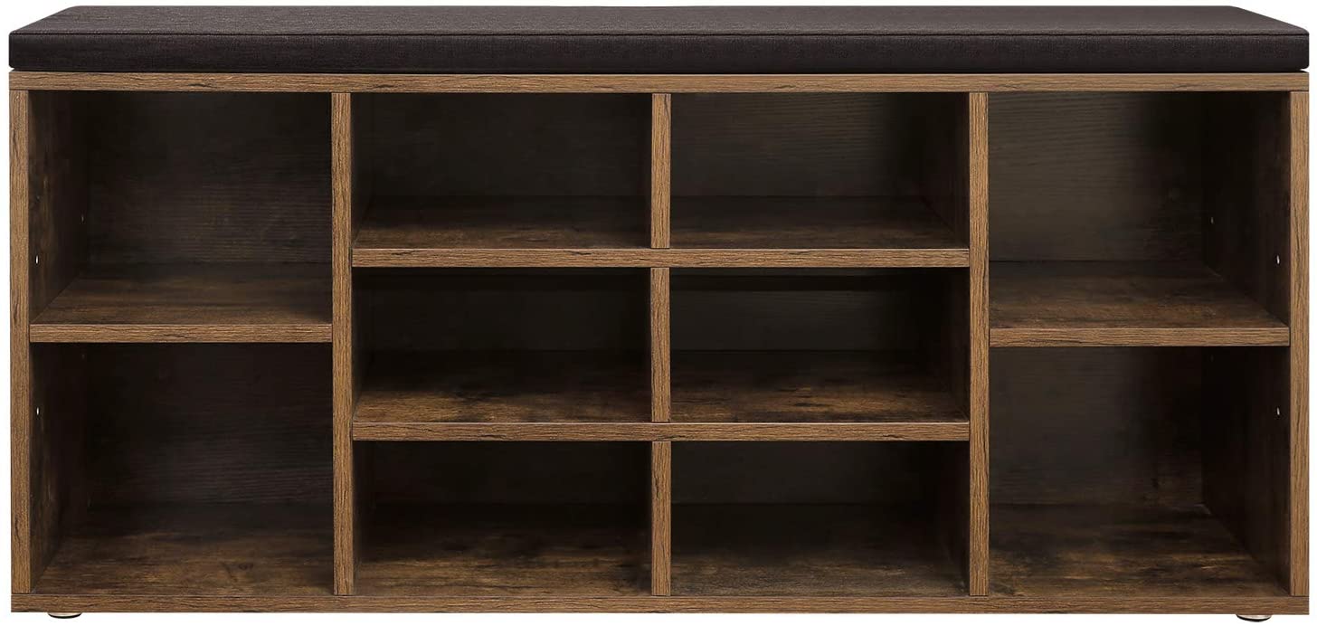 VASAGLE Botník so sedákom 10 políc hnedý 104 x 48 x 30 cm – Obrázok 3