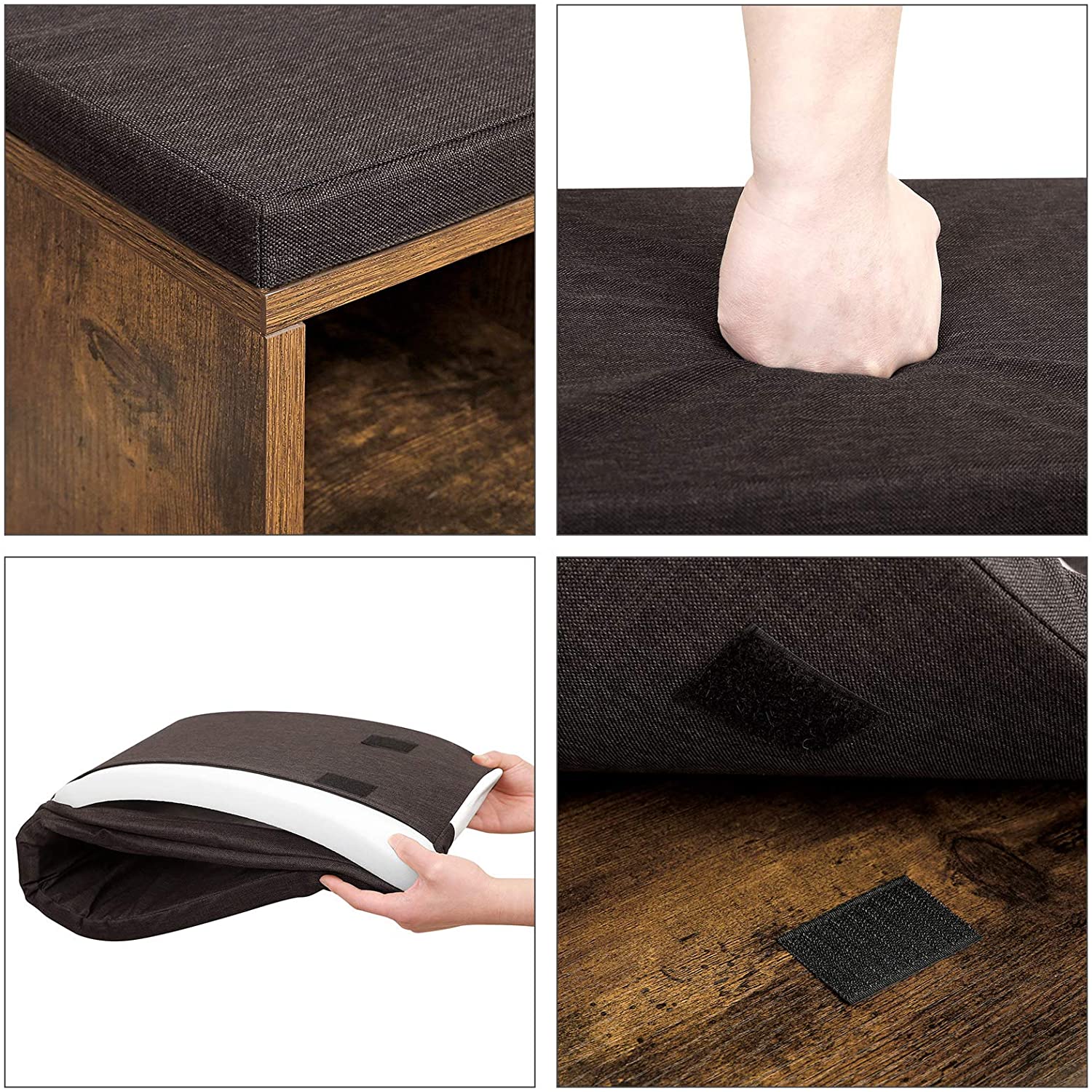 VASAGLE Botník so sedákom 10 políc hnedý 104 x 48 x 30 cm – Obrázok 4