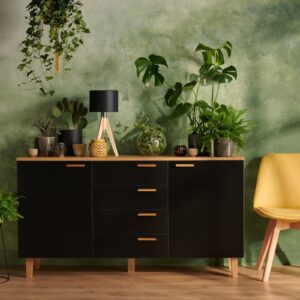 KONSIMO Komoda FRISK 4 zásuvky 2 dvierka čierna 150 x 81 x 46 cm