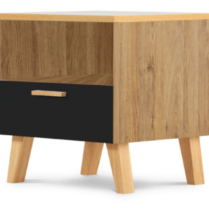 KONSIMO Nočný stolík FRISK zásuvka police dub čierny 48 x 50 x 46 cm
