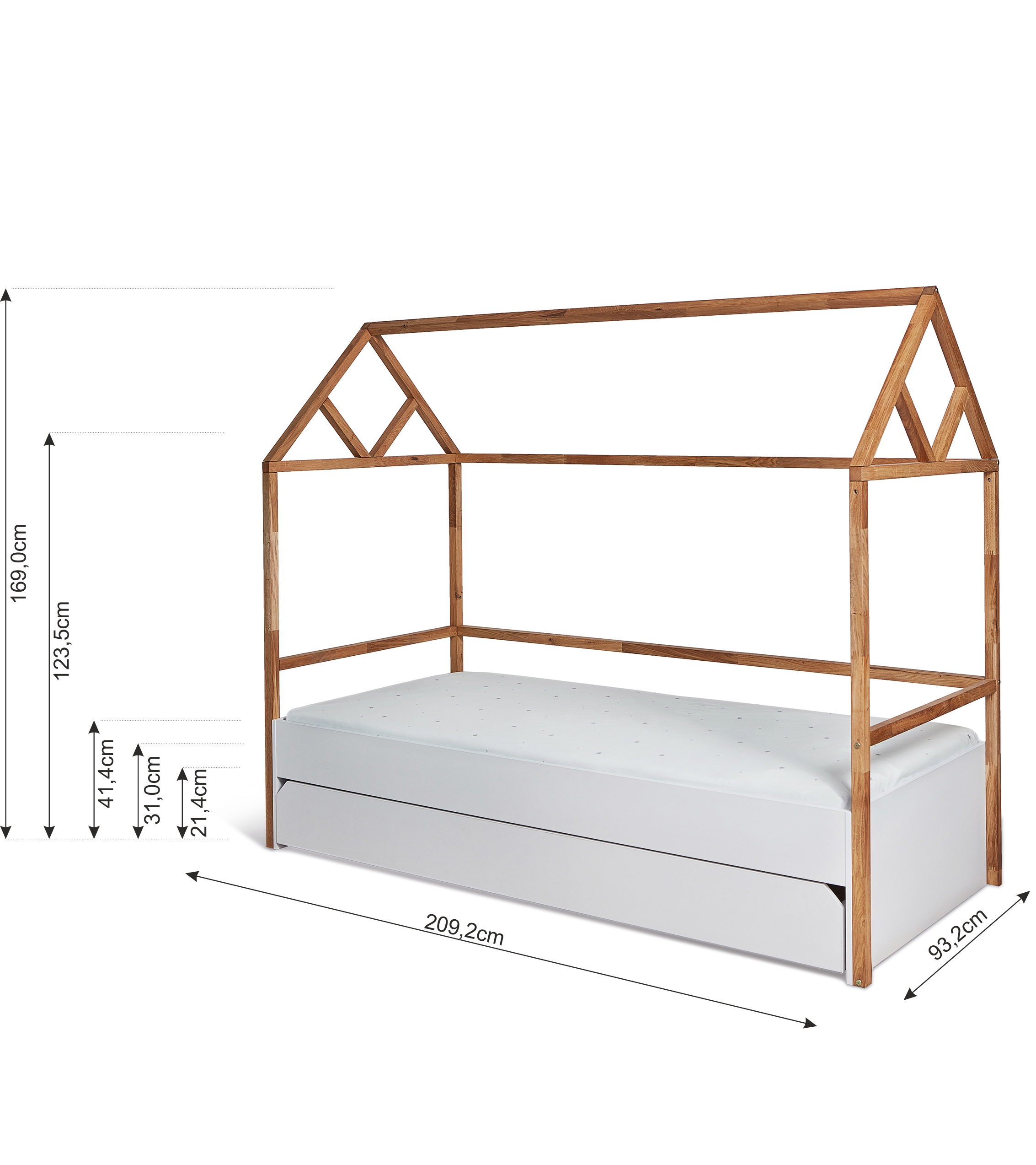 ArtBel Detská posteľ s prístelkou LOTTA domček | biela 90 x 200 cm – Obrázok 4