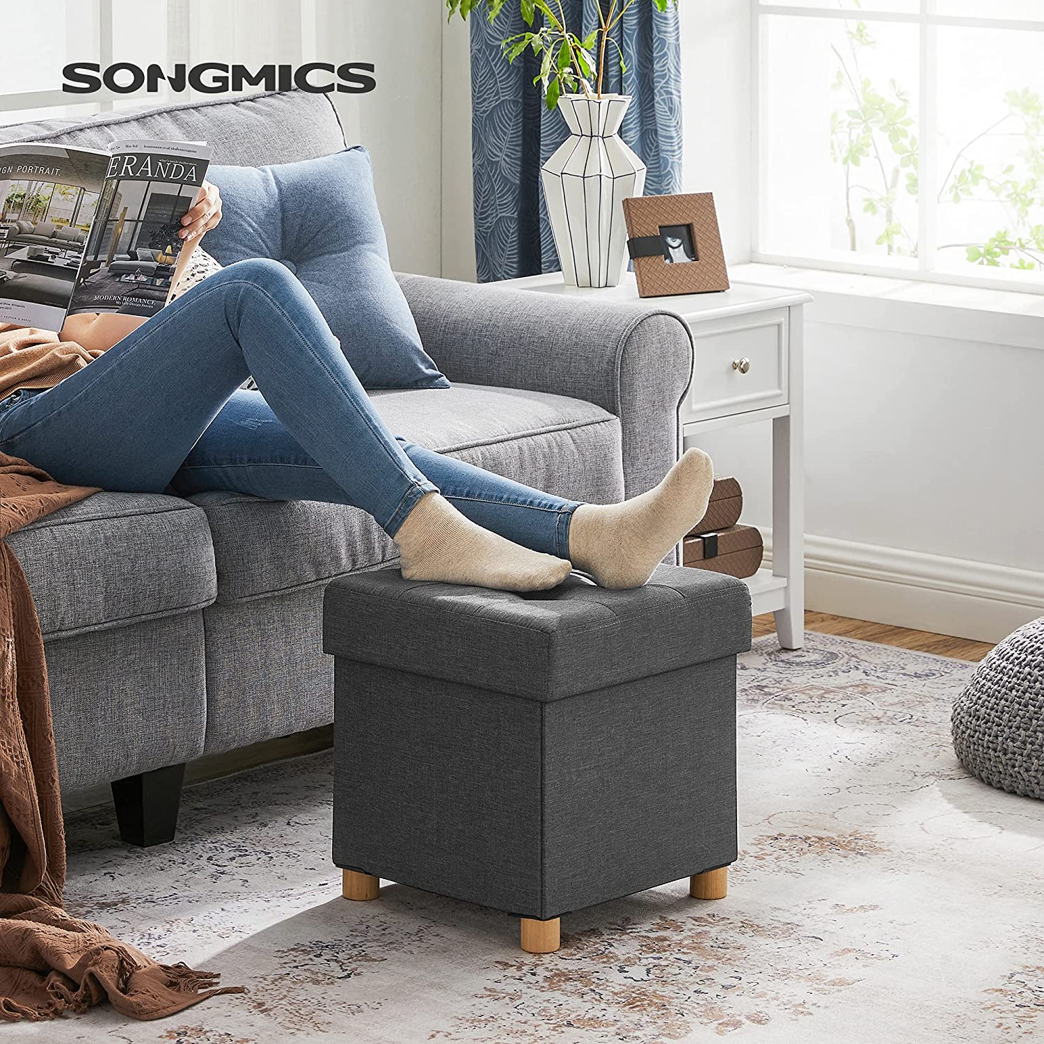 SONGMICS Taburetka s úložným priestorom sivá 38 × 40 × 38 cm – Obrázok 2