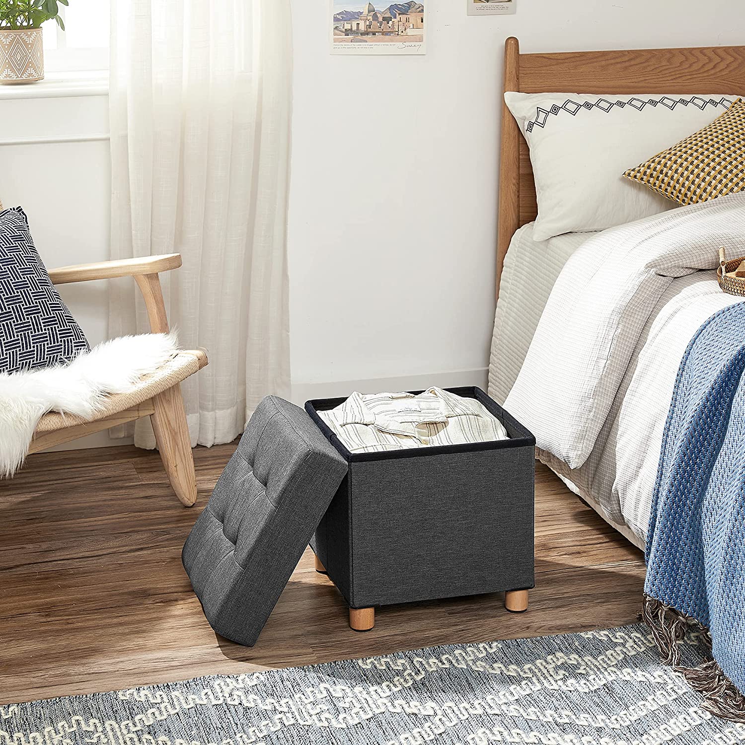 SONGMICS Taburetka s úložným priestorom sivá 38 × 40 × 38 cm – Obrázok 3