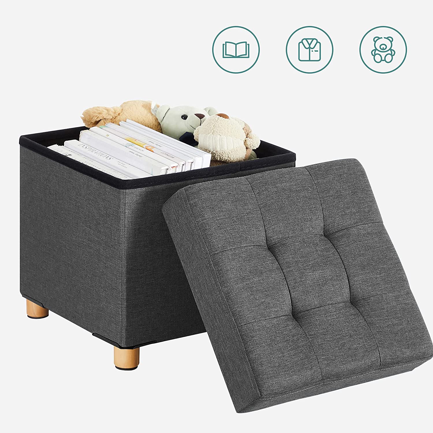 SONGMICS Taburetka s úložným priestorom sivá 38 × 40 × 38 cm – Obrázok 4