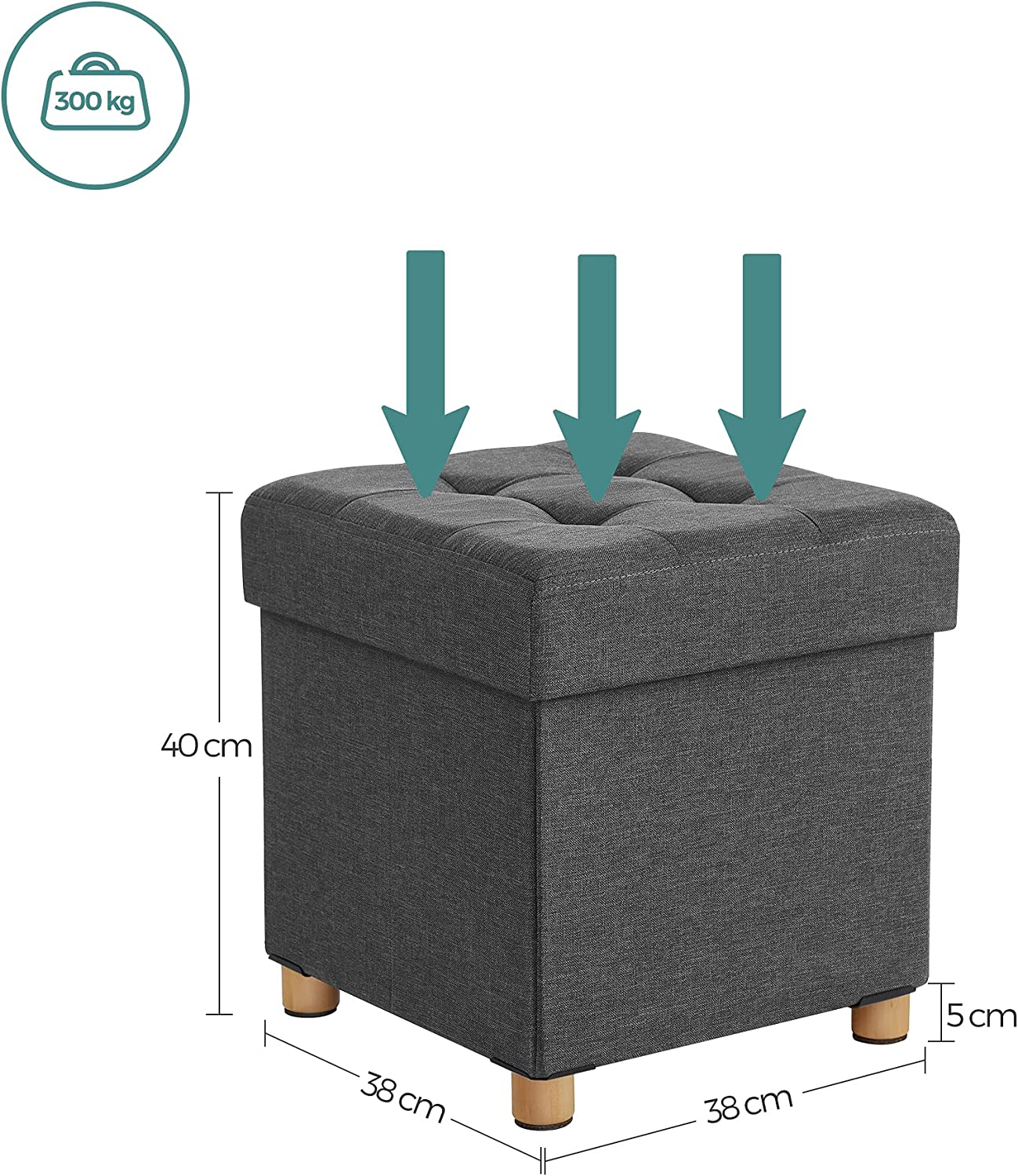 SONGMICS Taburetka s úložným priestorom sivá 38 × 40 × 38 cm – Obrázok 7