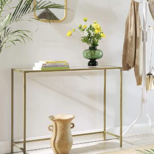 VASAGLE Konzolový stolík sklenená doska pozlátený rám