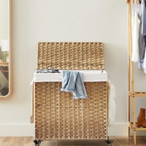 SONGMICS Pletený kôš na bielizeň s pojazdom a vyberateľnou vložkou