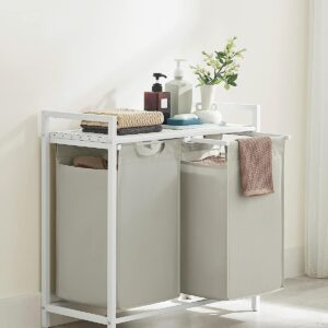 VASAGLE Kôš na bielizeň s kovovým rámom 92 l biely