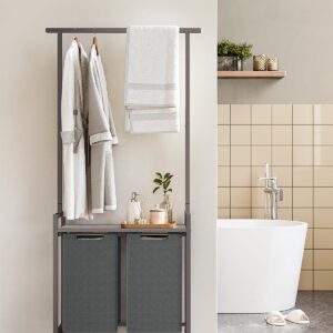 VASAGLE Kôš na bielizeň s vešiakom sivý