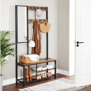 VASAGLE Vešiak do predsiene so zrkadlom priemyselný