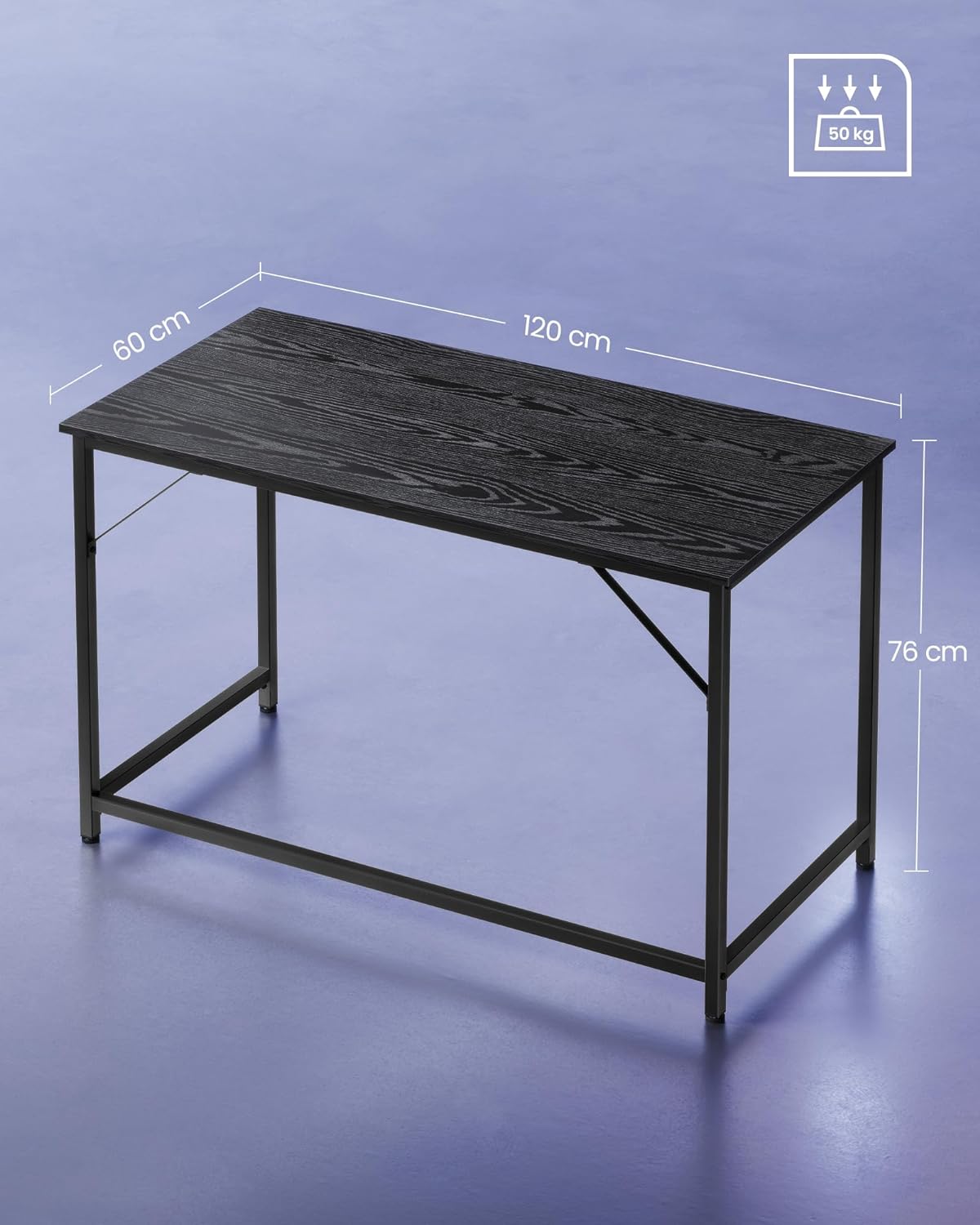 VASAGLE Písací stôl čierny 120 x 60 x 76 cm – Obrázok 7