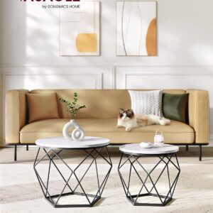 VASAGLE Súprava dvoch okrúhlych konferenčných stolíkov z bieleho mramoru