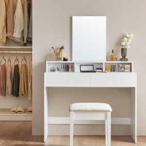 VASAGLE Toaletný stolík s veľkým zrkadlom biely