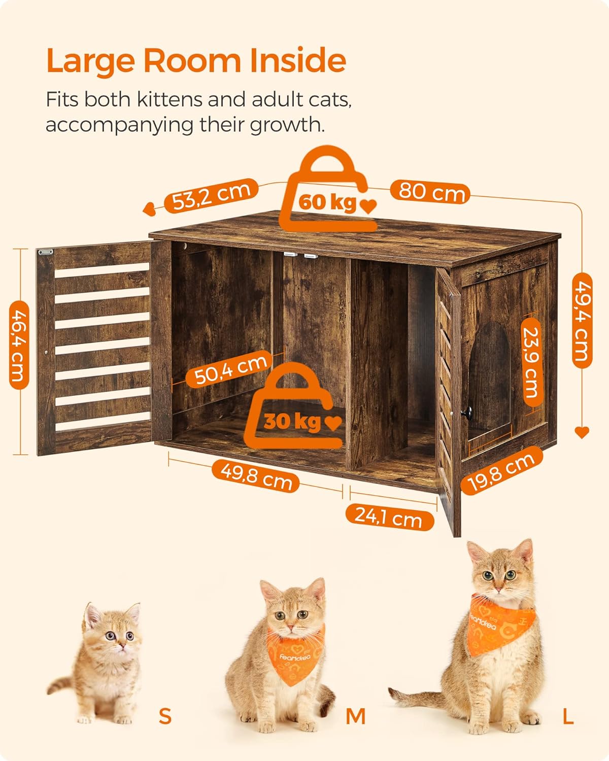 FEANDREA Box na toaletu pre mačky hnedý 80 x 49 x 53 cm – Obrázok 8