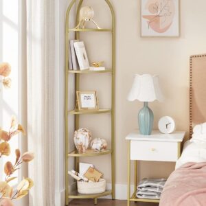 VASAGLE Rohová polica kovovo-sklenená zlatá 28 x 158 x 28 cm