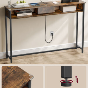 VASAGLE Konzolový stolík s elektrickou a USB zásuvkou hnedý