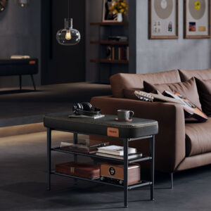 VASAGLE Regál na topánky EKHO s polstrovanou lavicou kovový čierný