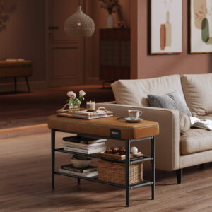 VASAGLE Regál na topánky EKHO s polstrovanou kovovou lavicou hnedý