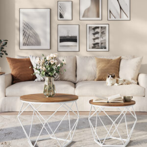 VASAGLE Súprava dvoch okrúhlych konferenčných stolíkov orech