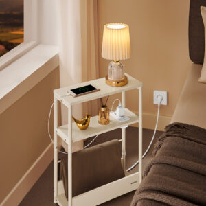 VASAGLE Úzky rozkladací stolík s napájacím zdrojom a USB kľúčom a zásuvkou USB krémový
