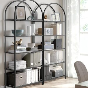 VASAGLE Regál s oblúkovými sklenenými policami čierny