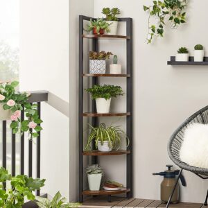 VASAGLE Industriálny rohový regál 30x30x150cm čiernohnedý