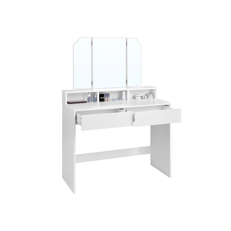 VASAGLE Toaletný stolík so zrkadlom 100x40x142 cm biely – Obrázok 3
