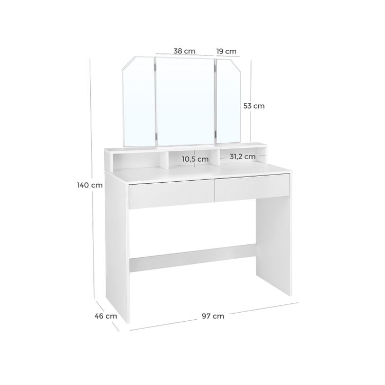 VASAGLE Toaletný stolík so zrkadlom 100x40x142 cm biely – Obrázok 6