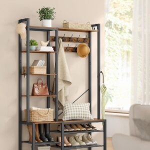 VASAGLE Vešiak do predsiene s držiakom na topánky a policami 120 x 190 x 40 cm hnedý