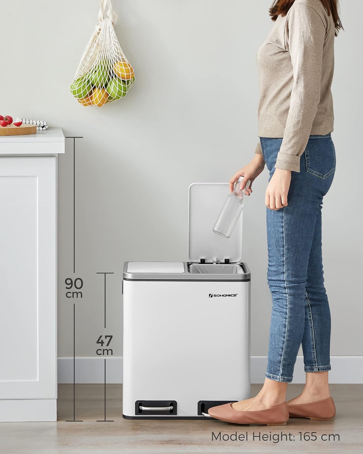 SONGMICS Kôš na triedený odpad 2 x 15 l biely – Obrázok 4