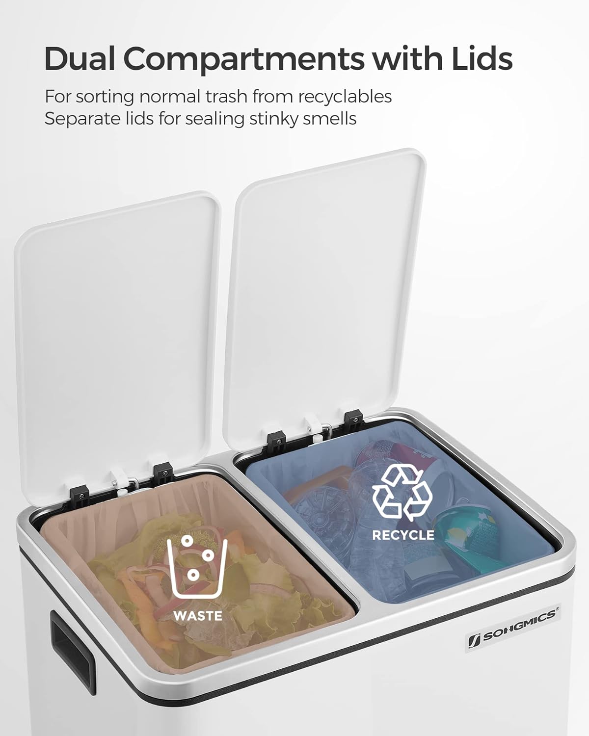 SONGMICS Kôš na triedený odpad 2 x 15 l biely – Obrázok 5