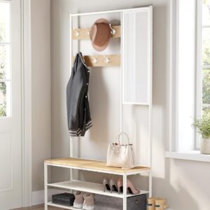 VASAGLE Vešiak do predsiene s botníkom a zrkadlom biely