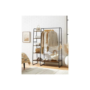 VASAGLE Kovový vešiak na oblečenie s policami 5+1 hnedý
