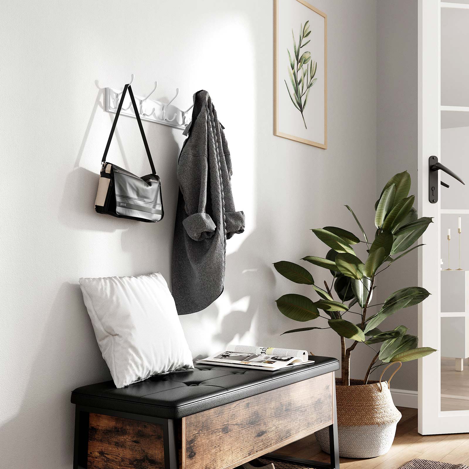 SONGMICS Nástenný vešiak 4 háčiky 40 cm biely – Obrázok 3