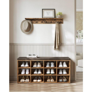 VASAGLE Lavica s botníkom 12 políc 104 x 48 x 30 cm hnedá