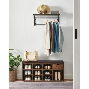 VASAGLE Regál na topánky s lavicou 104 x 48 x 30 cm hnedý