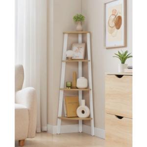 VASAGLE Rohový regál 4 police 34 x 125 x 34 cm biely dub