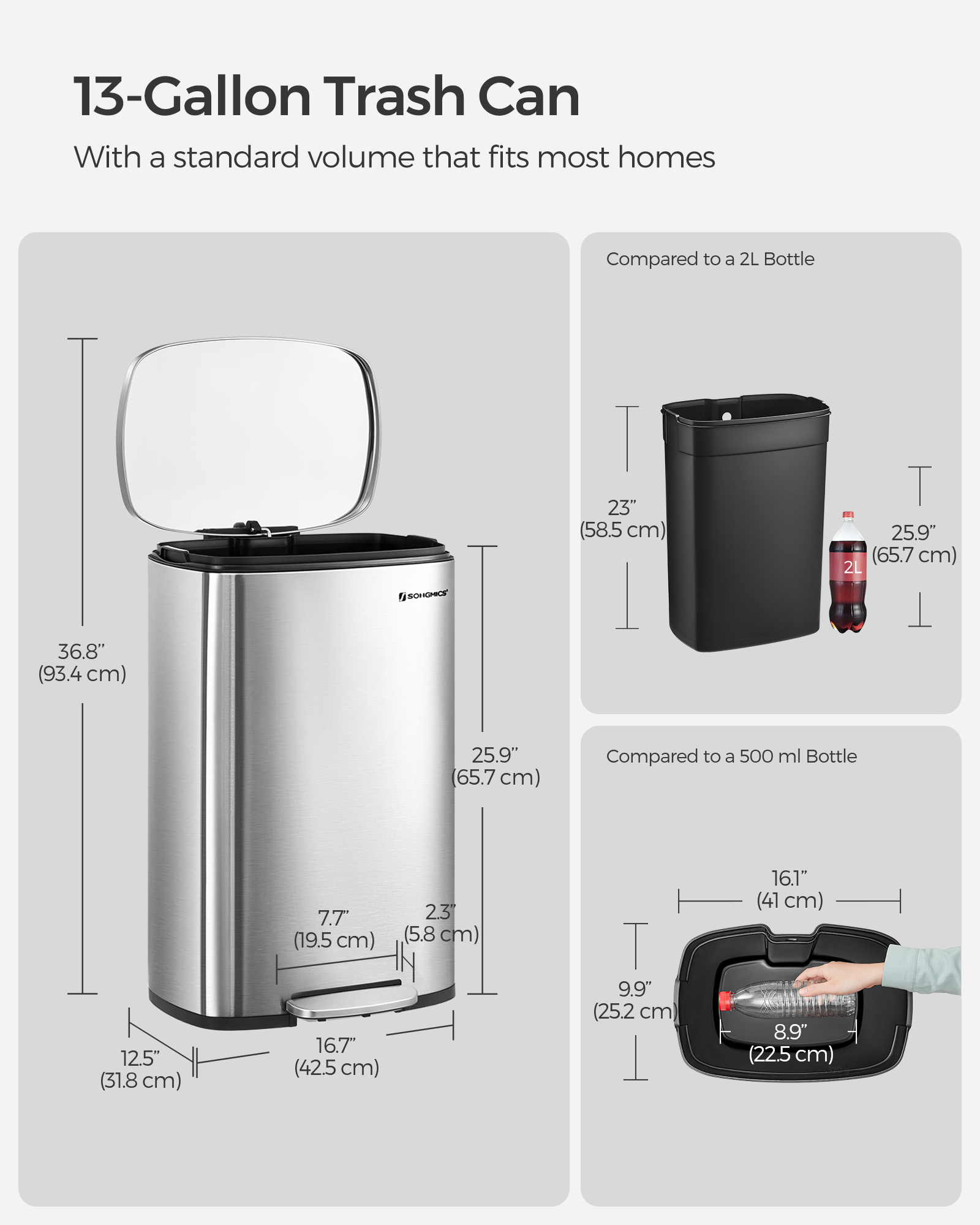 SONGMICS Odpadkový kôš 50 l z nehrdzavejúcej ocele – Obrázok 7