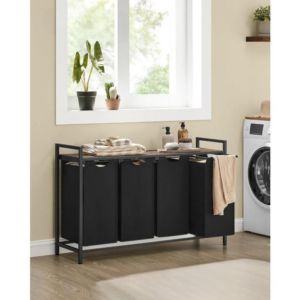 VASAGLE Kôš na bielizeň 4 priehradky 160 l čierny