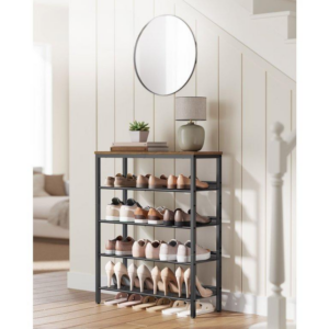 VASAGLE Botník 5 políc 75 x 93 x 28 cm priemyselná čierna