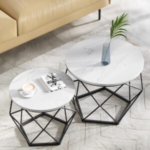 VASAGLE Súprava dvoch konferenčných stolíkov s okrúhlou doskou biely mramor