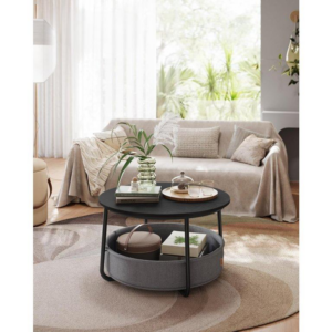 VASAGLE Kruhový konferenčný stolík s textilným košom čierny