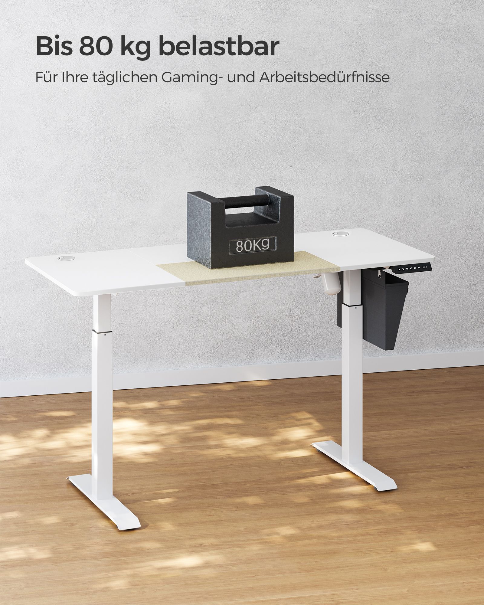 SONGMICS Polohovací stôl elektrický 140 x 60 cm bielo-béžový – Obrázok 4