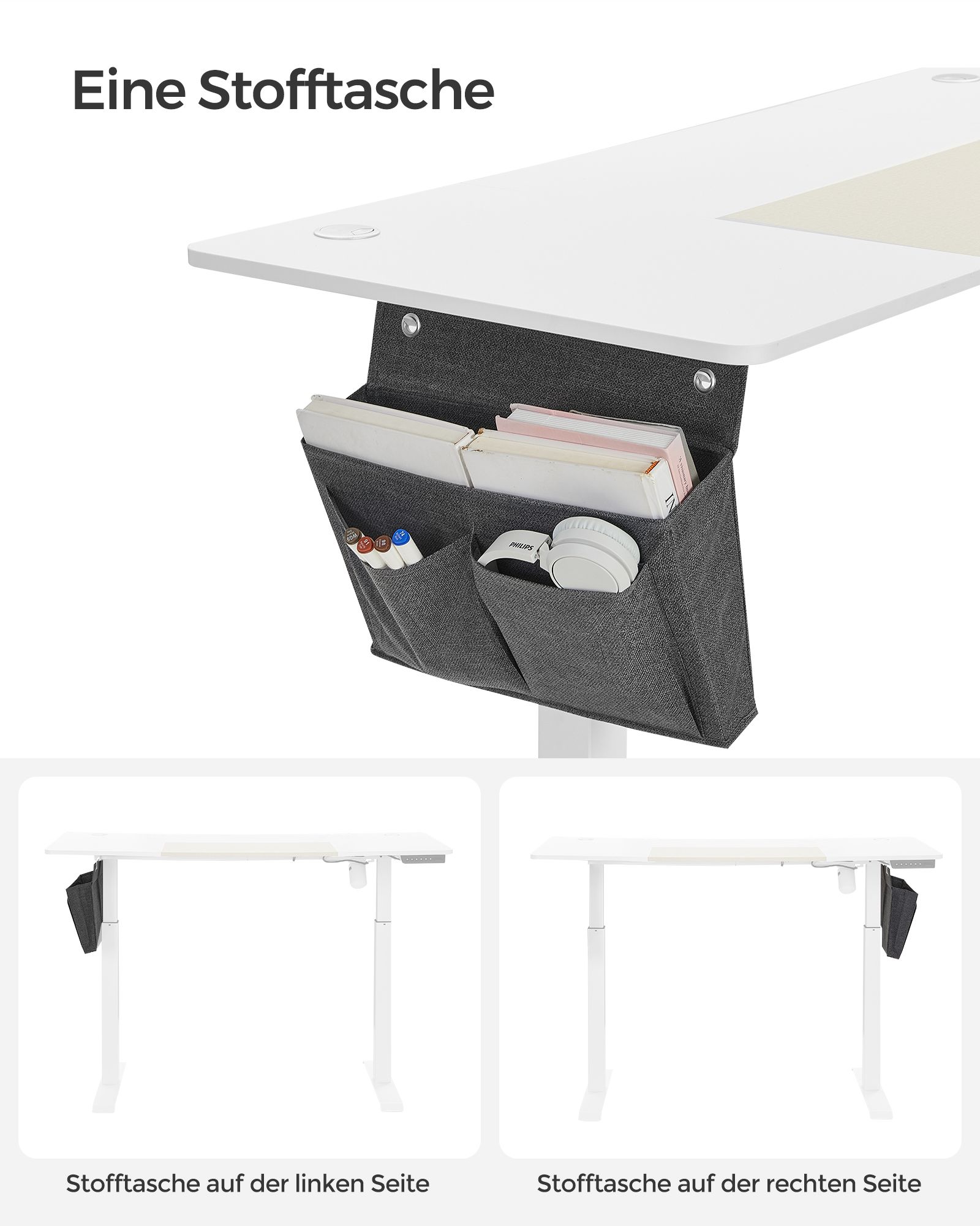 SONGMICS Polohovací stôl elektrický 140 x 60 cm bielo-béžový – Obrázok 6