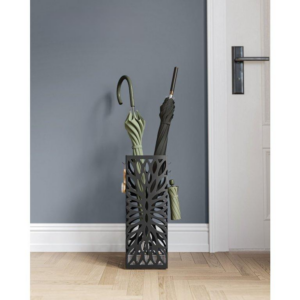 SONGMICS Stojan na dáždniky štvorcový čierny s motívom kvetov